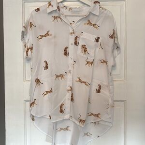 Cheetah print button down shirt, size M.